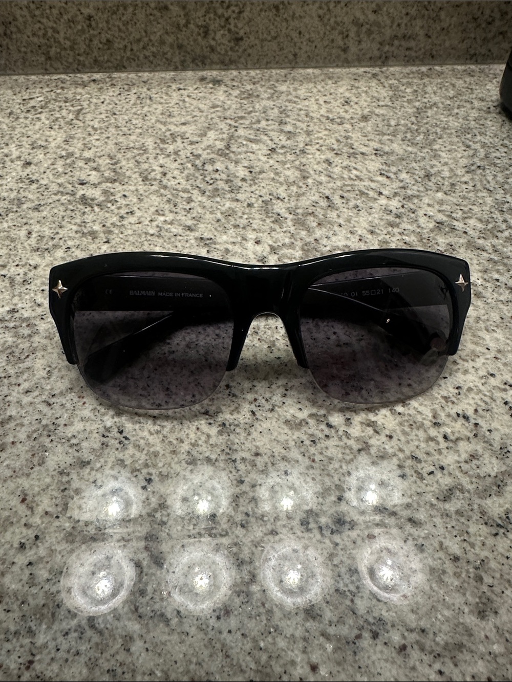 Authentic Balmain Black Cat-Eye Sunglasses with Gold Star Accents